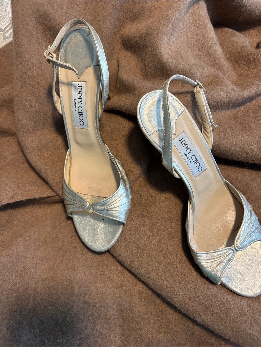 Jimmy Choo Metallic Gold Leather Slingback Heels 40